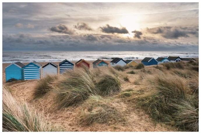 Sand dunes and beach huts