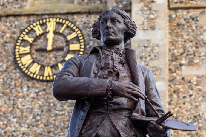 Gainsborough statue and church clock