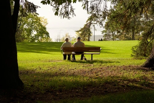 Two people on a bench